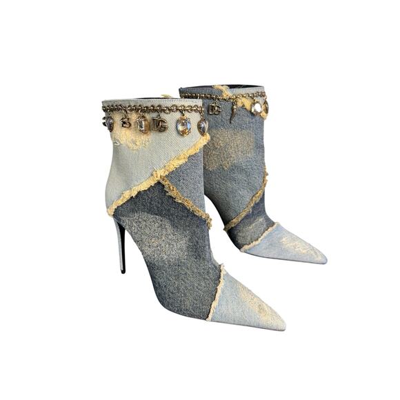 Dolce and Gabbana NIB Distressed Denim Ankle Booties in Blue Size 38 - Picture 6 of 16